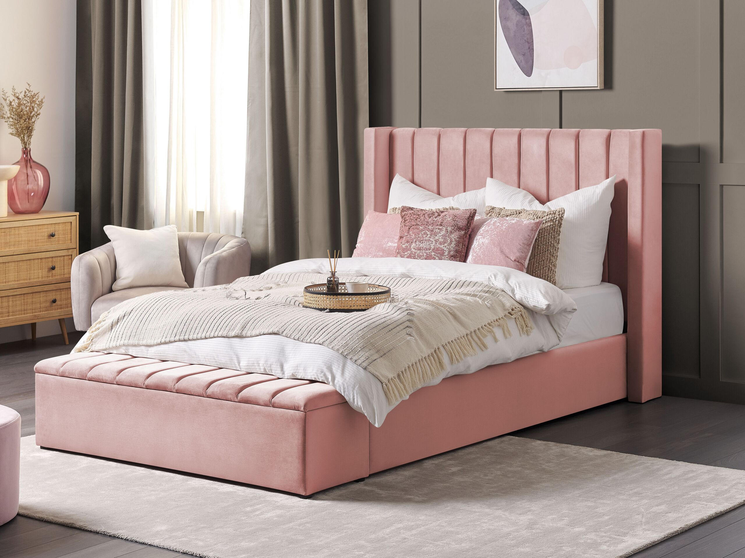 POLSTERBETT 140/200cm Rosa Noyers - Pink, Textil (140/200cm) - Beliani