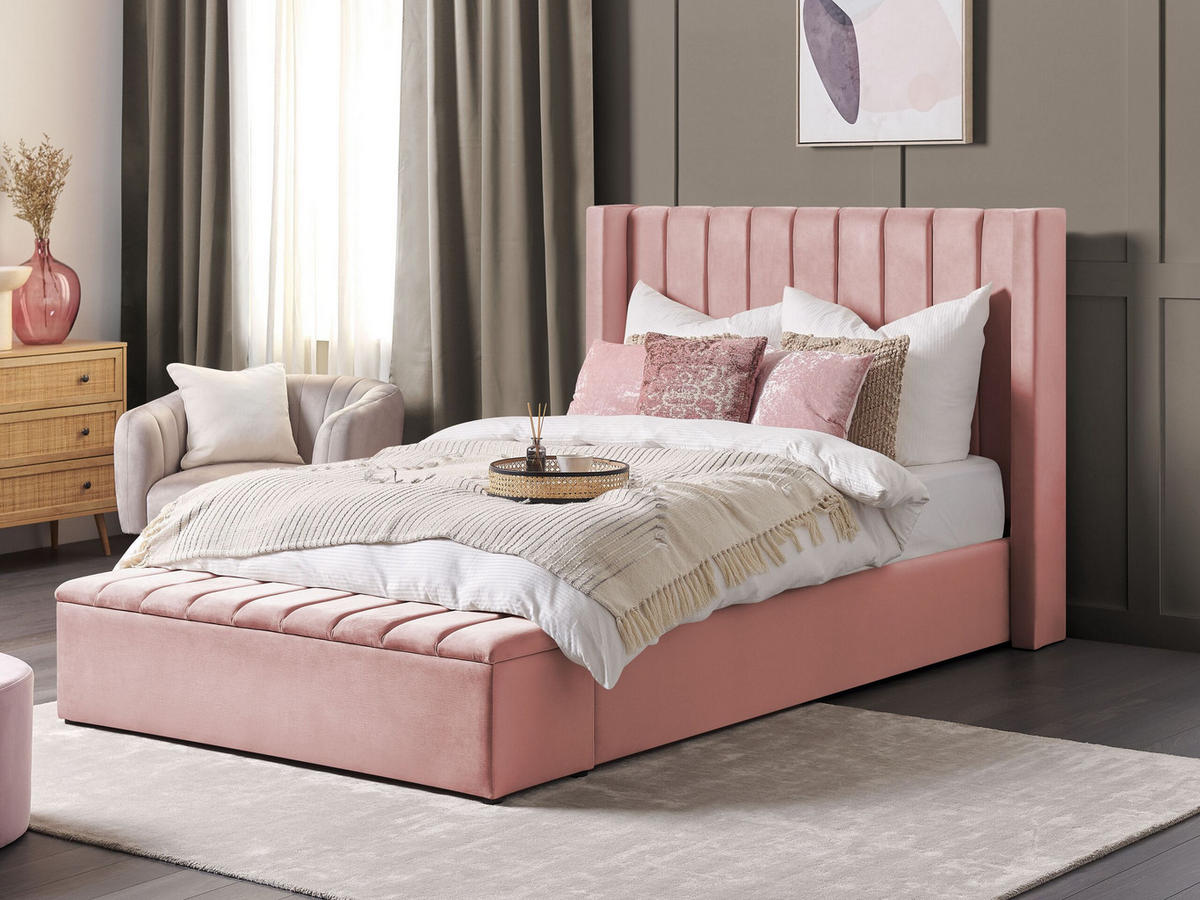 POLSTERBETT 140/200cm Rosa Noyers - Pink, Textil (140/200cm) - Beliani