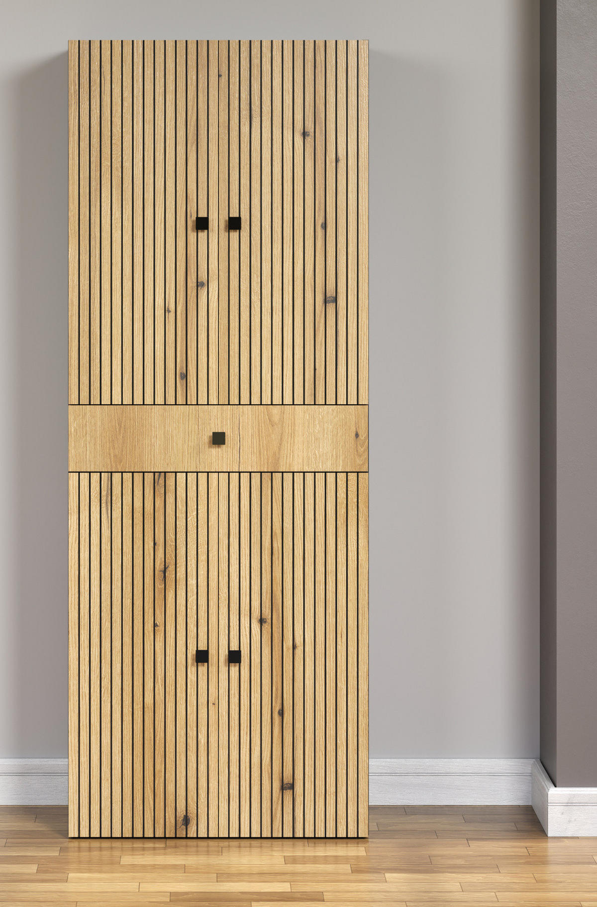 HOCHSCHRANK Evoke Eiche, grau 70 x 186 cm, Badschrank 4-türig - Eichefarben/Anthrazit, Holzwerkstoff/Metall (70/186/31cm) - Top.Furn