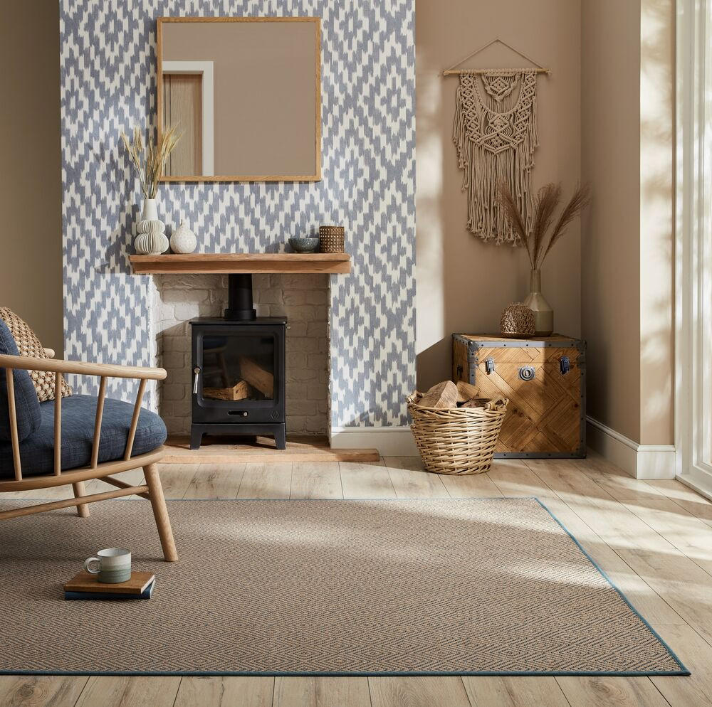 TEPPICH Jute Geometrisch-Design CARRON, Braun-Blau 160x230 cm - Blau/Braun, Naturmaterialien (160/230cm) - KADIMA DESIGN