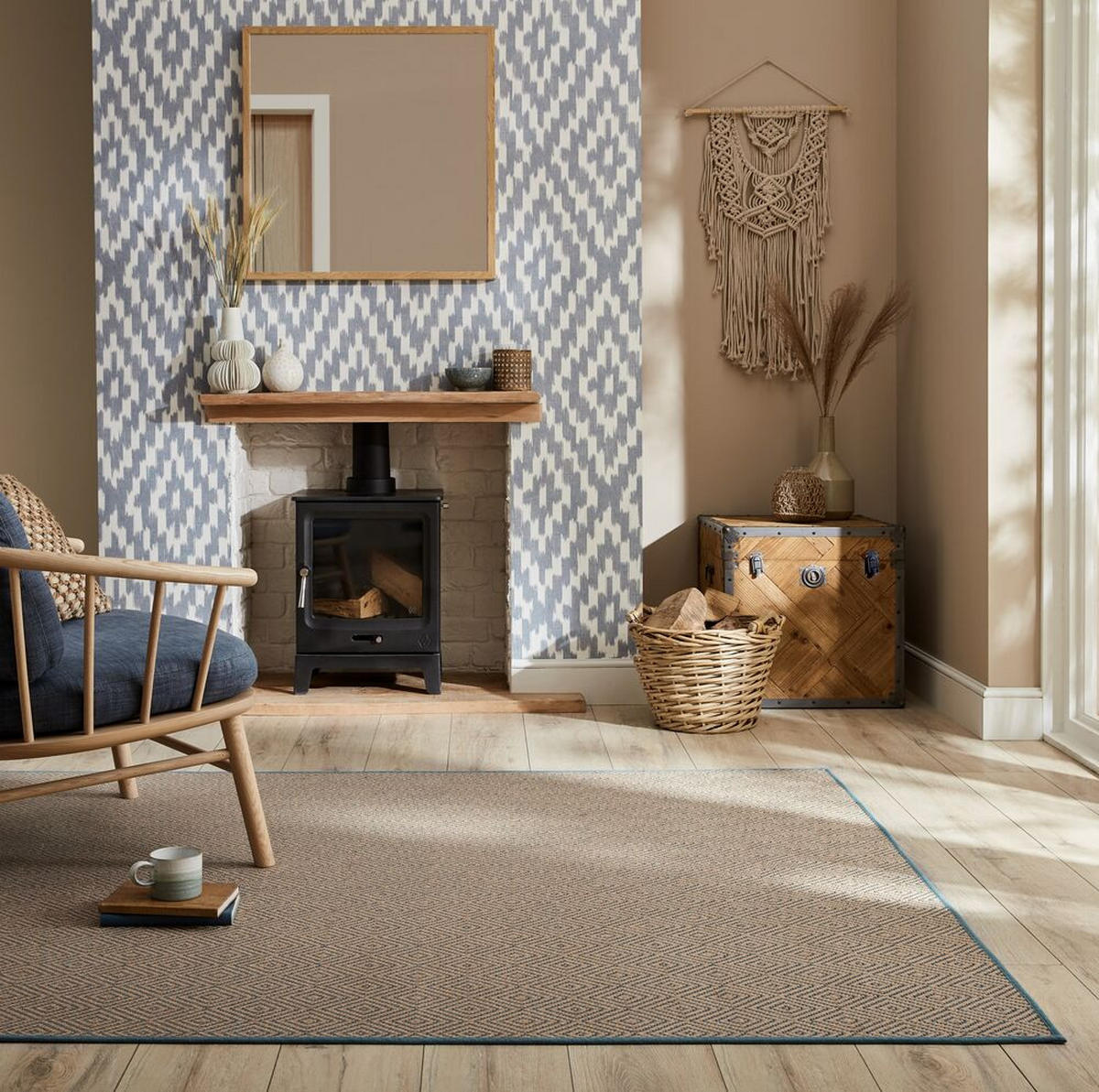 TEPPICH Jute Geometrisch-Design CARRON, Braun-Blau 200x290 cm - Blau/Braun, Naturmaterialien (200/290cm) - KADIMA DESIGN