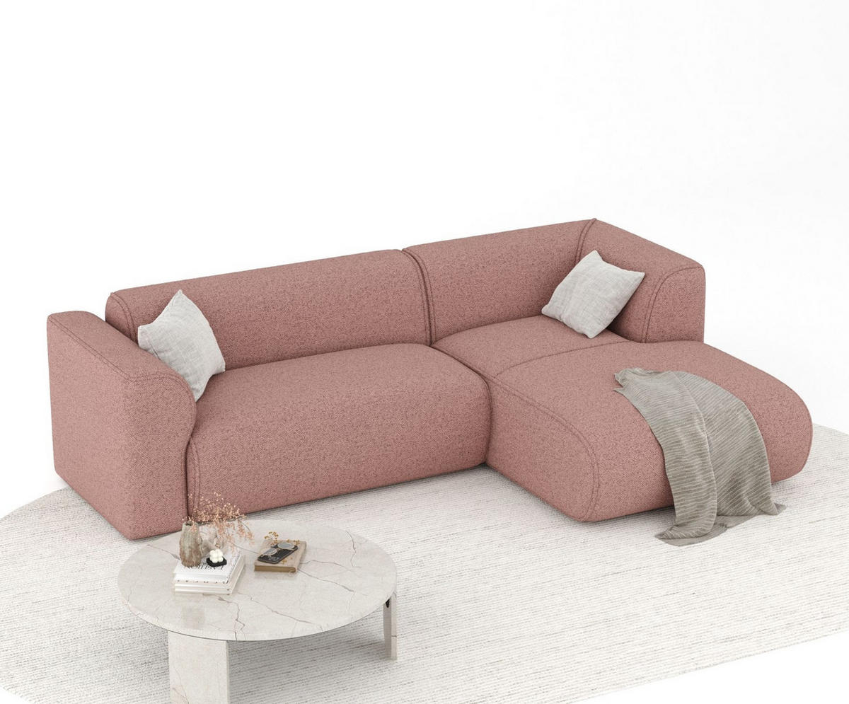 ECKSOFA Melani Rosa Webstoff - Rechts Seite - Pink/Schwarz, Holz/Holzwerkstoff (162/256cm) - Maison de Reve