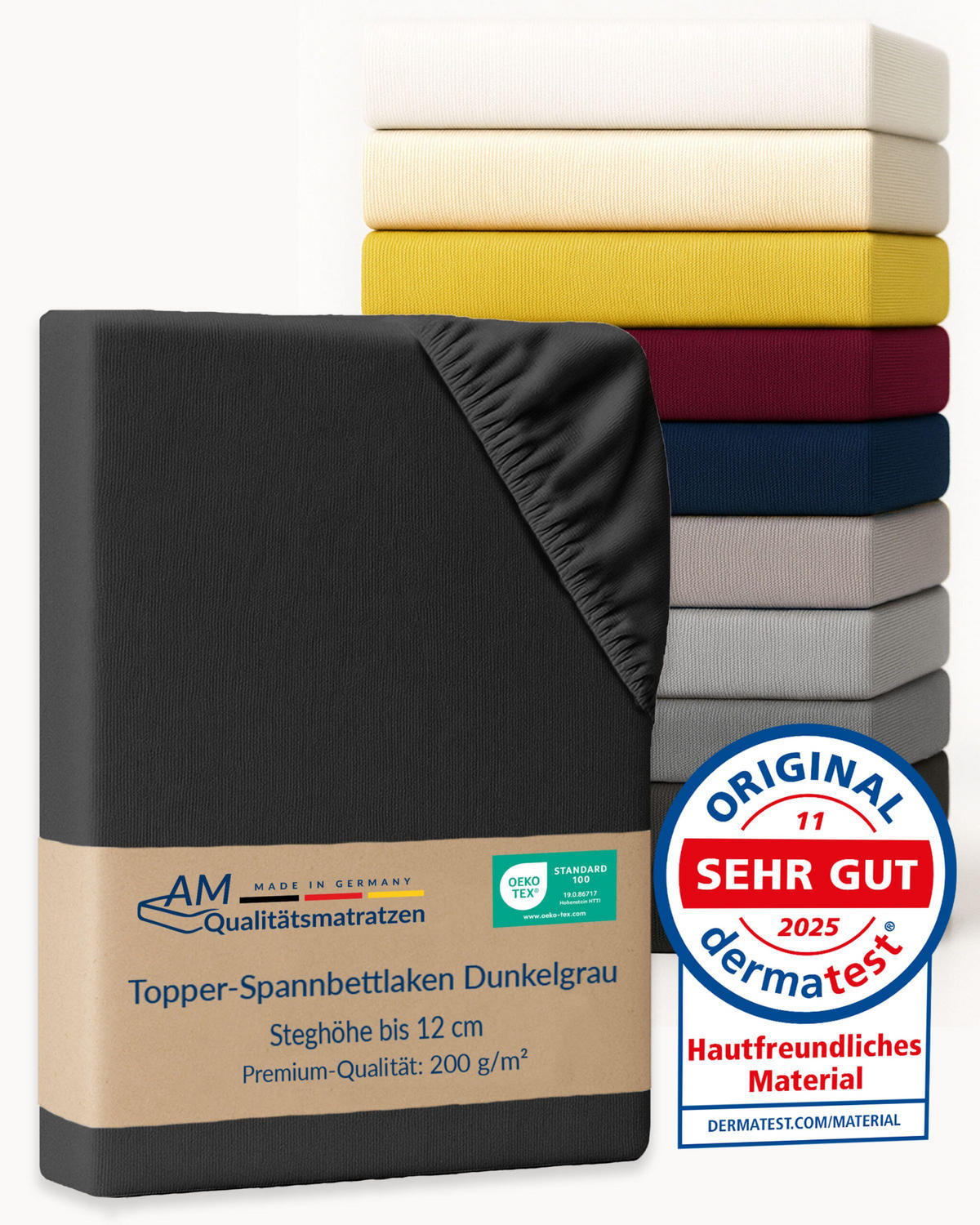 SPANNBETTLAKEN TOPPER 100/210/12 cm Dunkelgrau - Dunkelgrau, Textil (100/210cm) - AM Qualitätsmatratzen