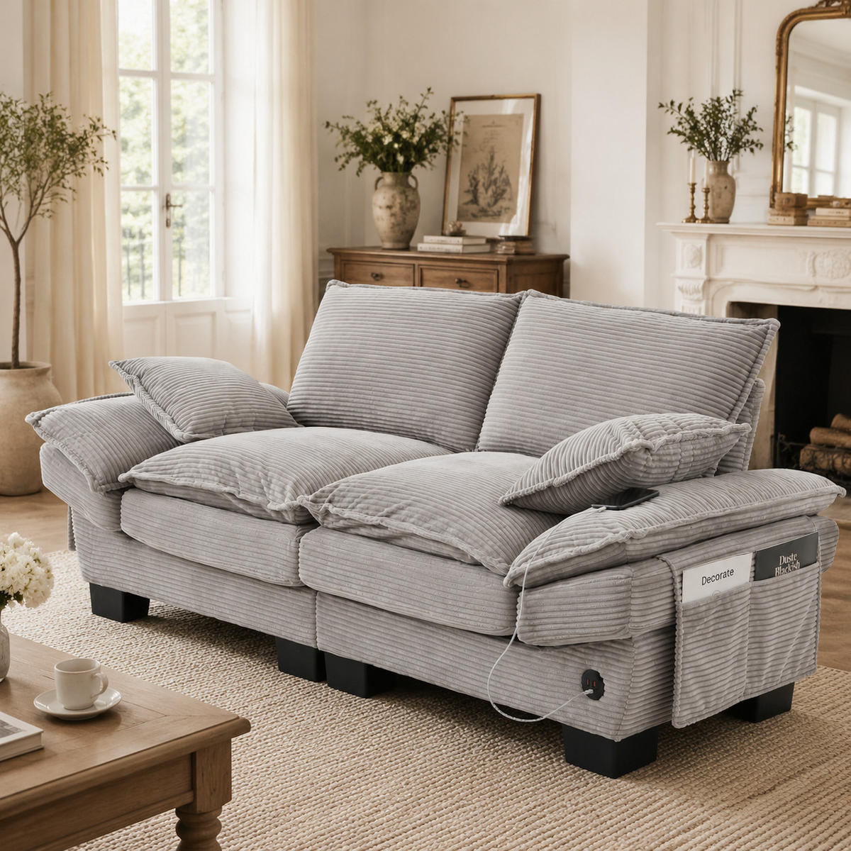 2-SITZER-SOFA DE-33744 mit USB-C Hellgrau - Hellgrau, Holzwerkstoff (190/73cm) - ComfortXL
