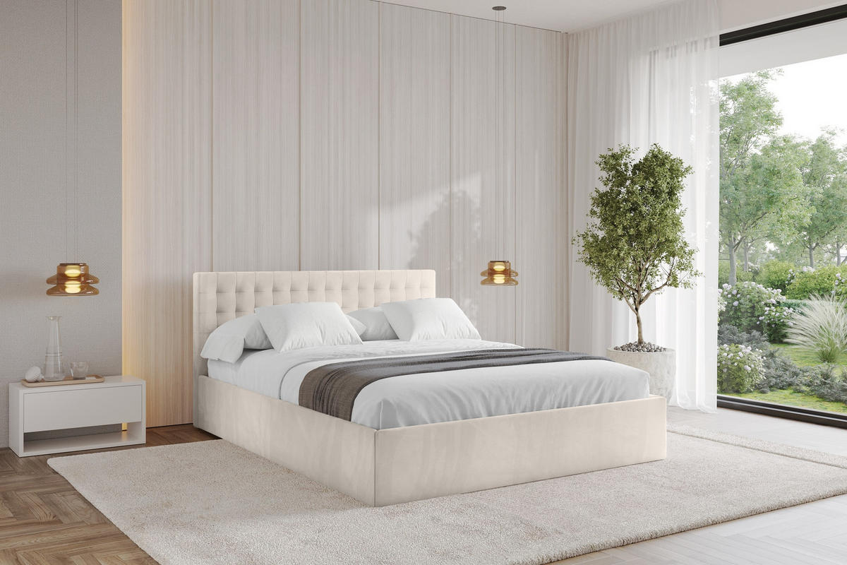 POLSTERBETT mit Bettkasten und Lattenrost, Boxbett ohne Matratze - PARI 180x200 Beige - Greige, Holzwerkstoff/Textil (180/200cm) - ALTDECOR