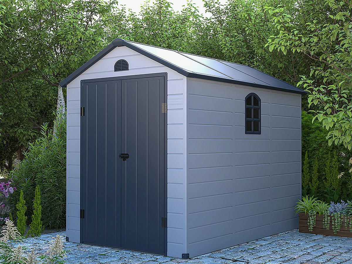 SCHREBERGARTENHAUS - 176 cm x 268 cm - Harz - Hellgrau, Anthrazitgrau - CESIO - Anthrazit/Hellgrau, Kunststoff (176/180/268cm) - Vente-Unique