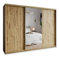 SCHWEBETÜRENSCHRANK TAVI 250/205/60 cm 3-türig mit Spiegel und Schubladen Eiche Artisan - Goldfarben/Eiche Artisan, Holzwerkstoff (250/205/60cm) - MASSENO