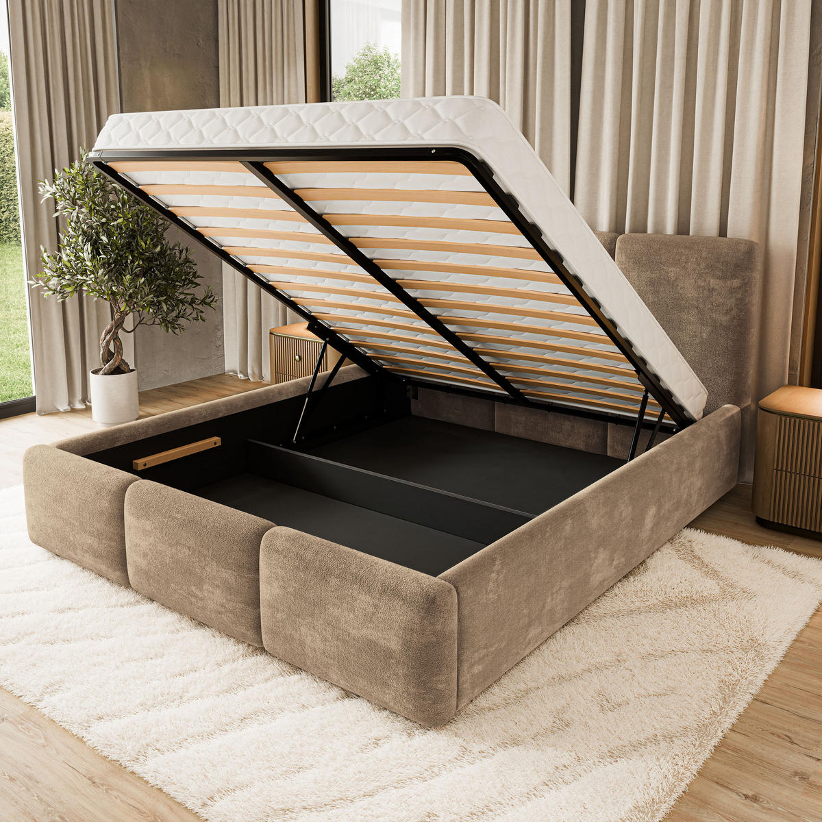 POLSTERBETT MORENA LM 160x200 cm mit Bettkästen - Beige - Beige, Holz (160/200cm) - MASSENO