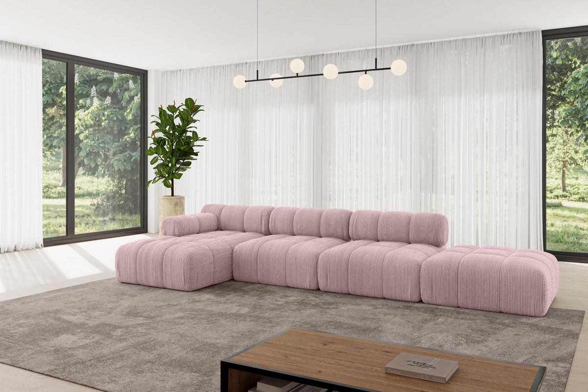 ECKSOFA modulares Sofa Lizur-L2 - 380x160x70 cm Rosa Cord - Rosa, Holzwerkstoff/Textil (380/160cm) - ALTDECOR