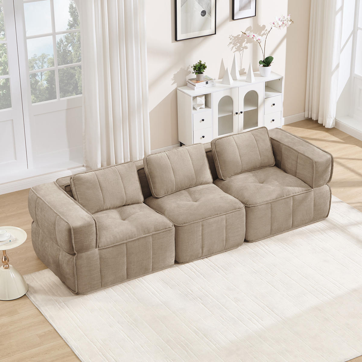 3-SITZER-SOFA DE-34428 mit stützenloses Design Sand - Sandfarben, Textil (93/67/271cm) - ComfortXL