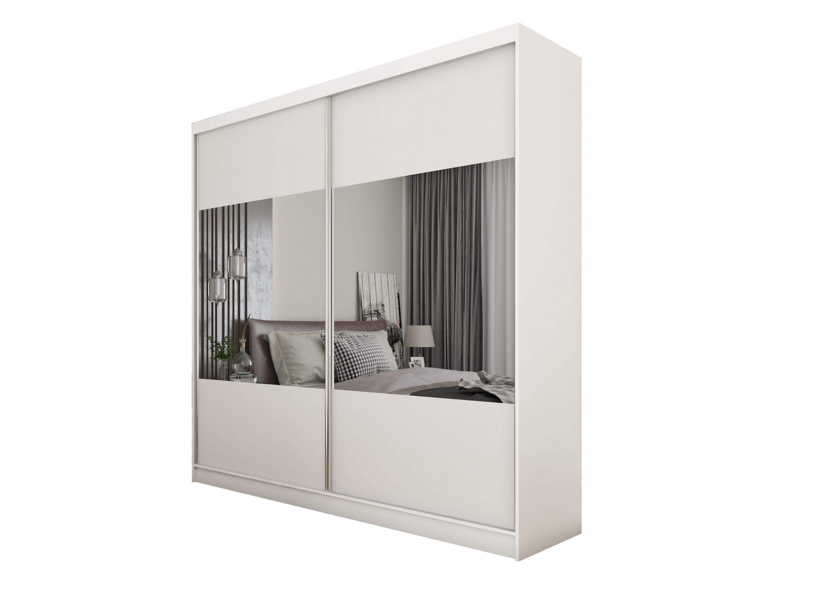 SCHWEBETÜRENSCHRANK AZZURRA 200/216/61 cm 2-türig mit Spiegel Weiß - Weiß, Holzwerkstoff (200/216/61cm) - MASSENO