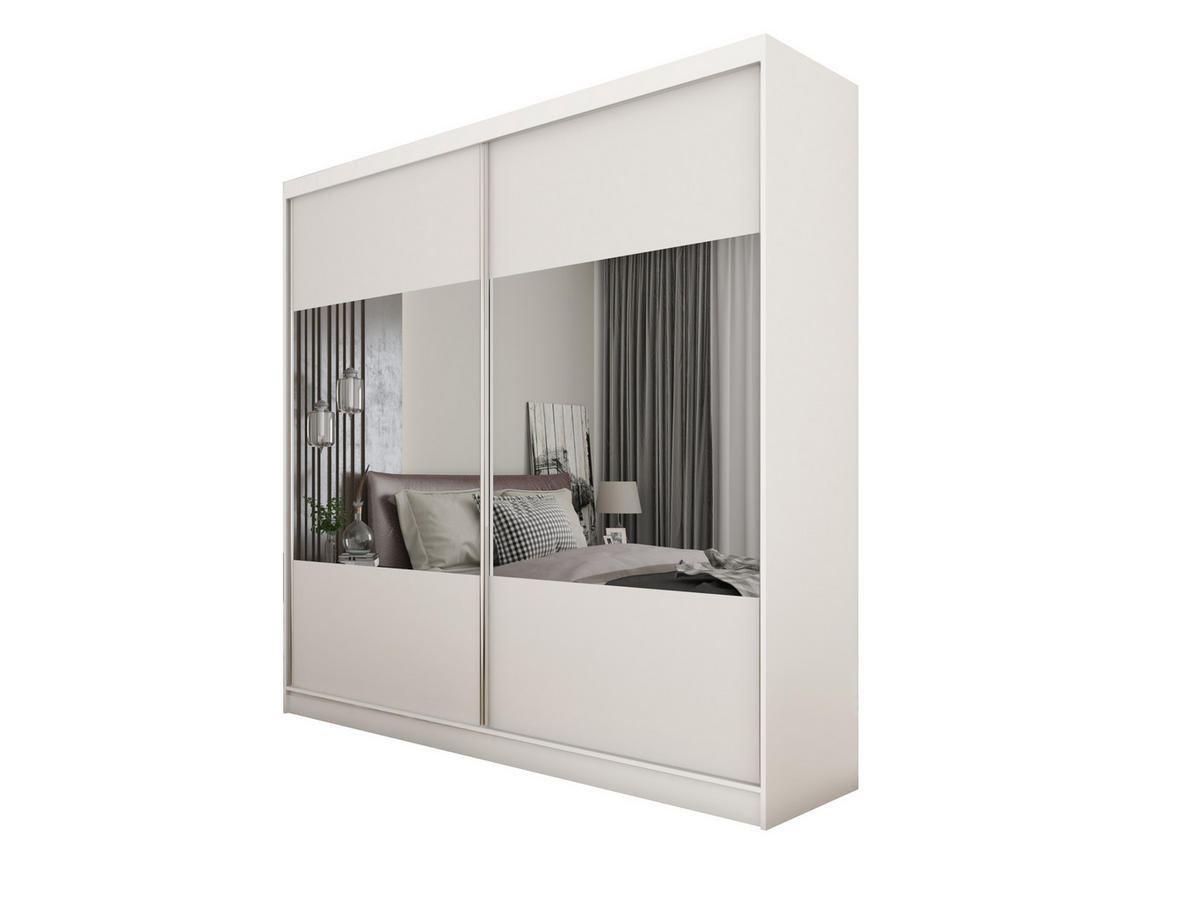 SCHWEBETÜRENSCHRANK AZZURRA 200/216/61 cm 2-türig mit Spiegel Weiß - Weiß, Holzwerkstoff (200/216/61cm) - MASSENO