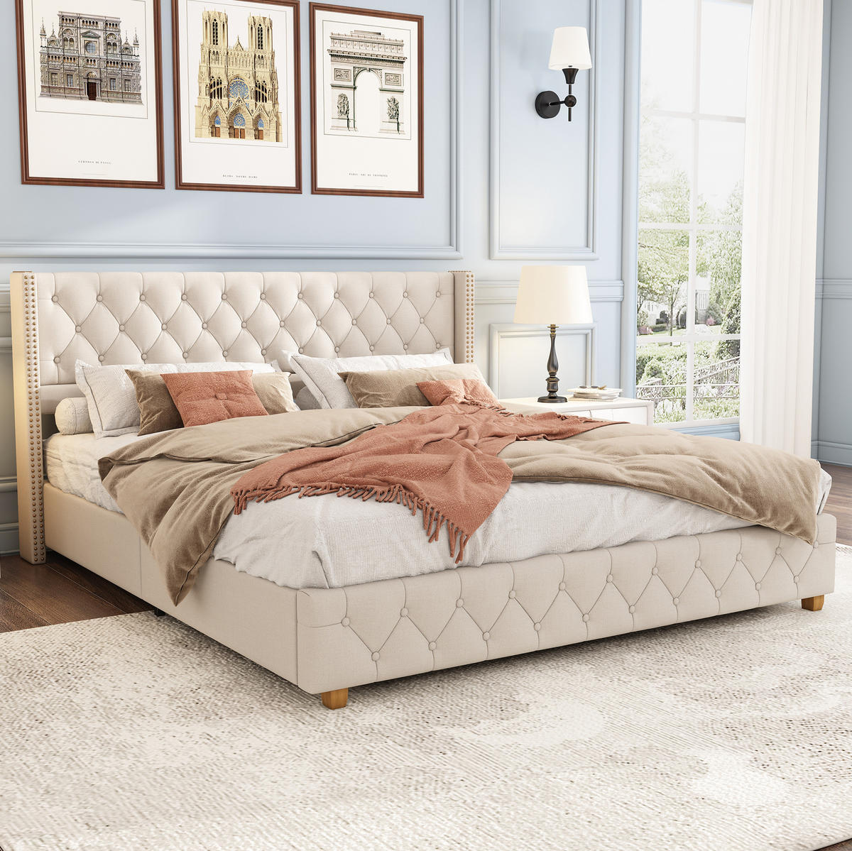 POLSTERBETT mit Lattenrost 140x190 cm Leinen Beige - Beige, Holz (140/190cm) - Meubliv