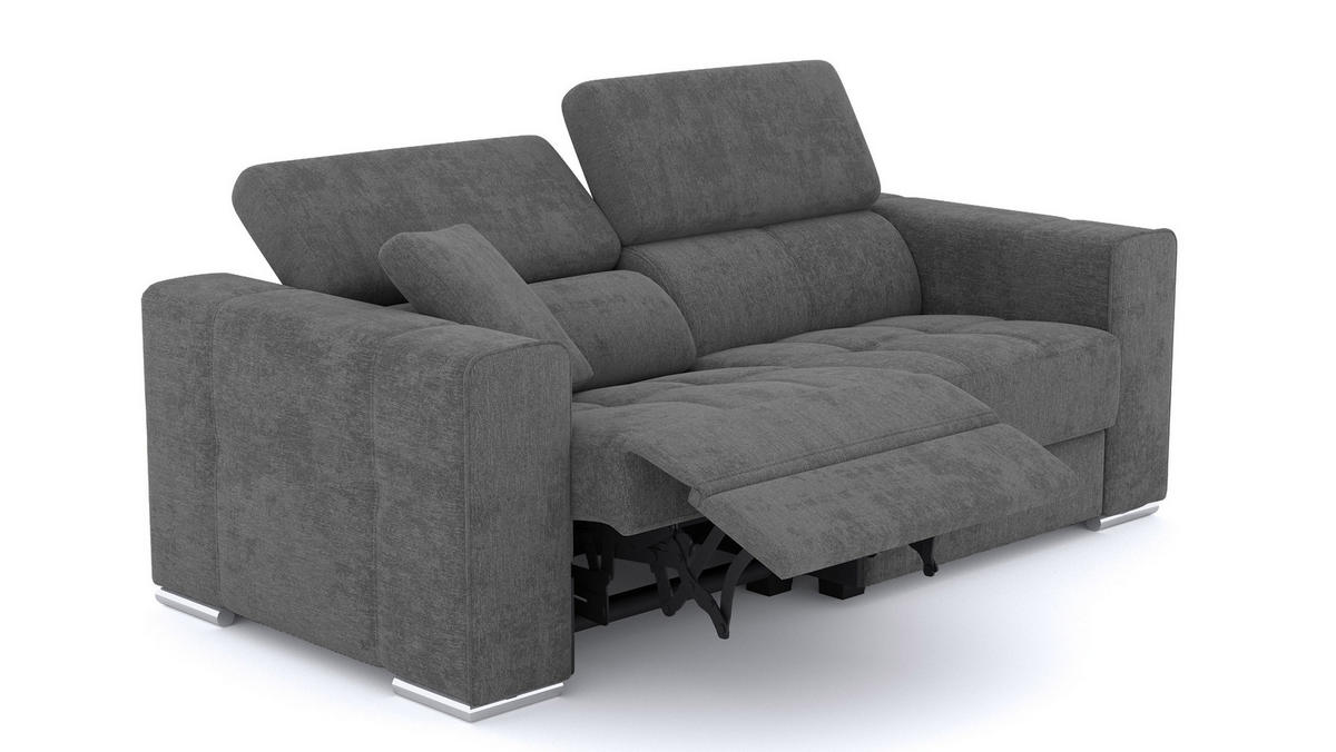 SOFA QUARTZ 3-Sitzer mit 1 Relaxfunktion, dunkelgrau - Dunkelgrau/Silberfarben, Holzwerkstoff/Textil (204/80/102cm) - Courtois Laville
