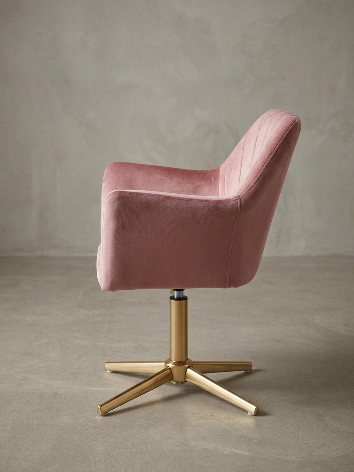 DREHSTUHL Samt mit Armlehnen Eisengestell 360° Funktion, Rosa 97x55x55 cm - Pink/Goldfarben, Textil/Metall (97/55/55cm) - KADIMA DESIGN