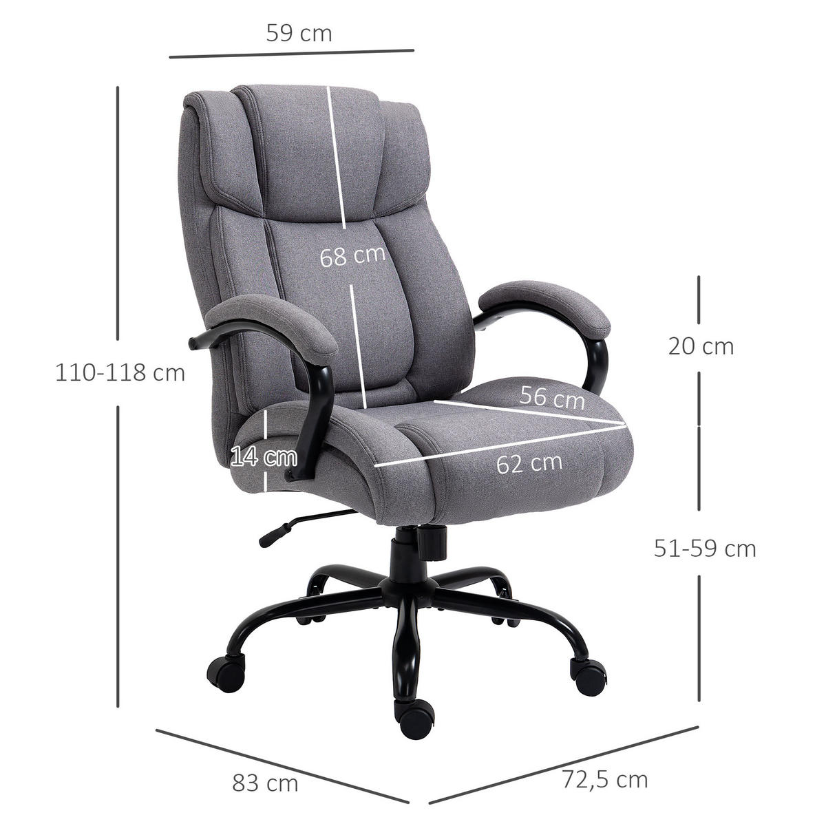 BÜROSTUHL Schreibtischstuhl höhenverstellbar Belastbarkeit 220 kg Hellgrau - Hellgrau, Kunststoff (72.5/118/83cm) - Vinsetto