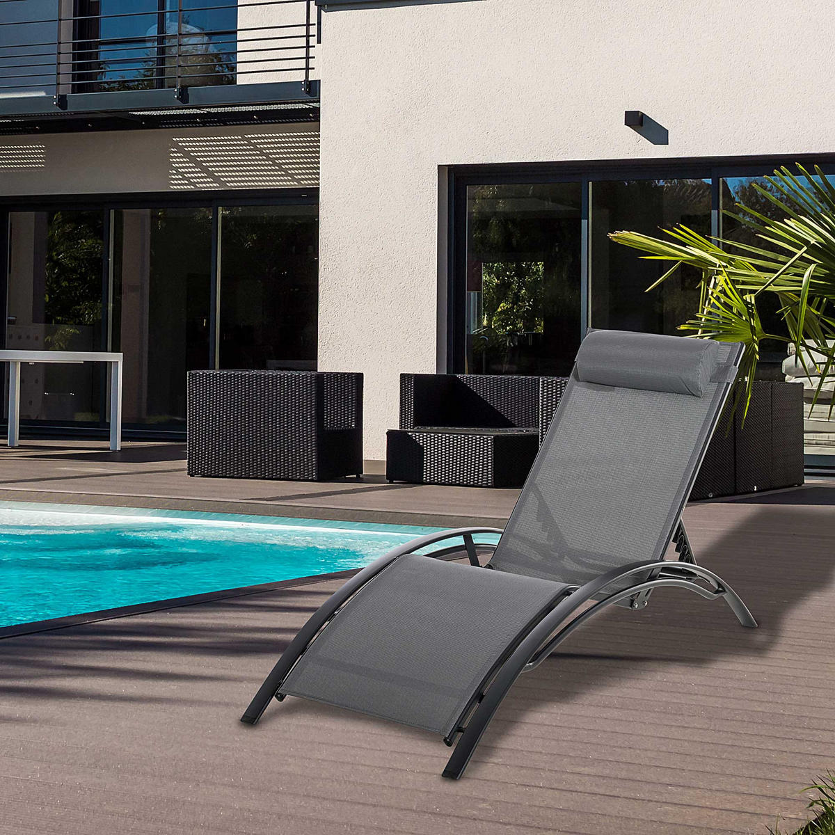 SONNENLIEGE DE-15583 5-fach verstellbar, inkl. Kopfkissen Grau - Grau, Metall (64/82/171cm) - ComfortXL