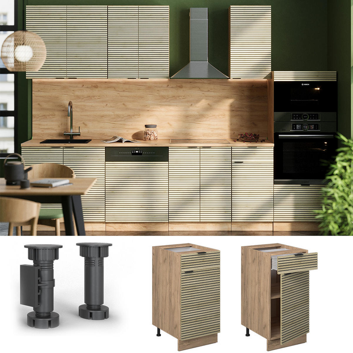 KÜCHENUNTERSCHRANK Fame-Line Eiche Paneel 40 cm , AP Anthrazit - Honigeiche/Hellbraun, Holzwerkstoff (40/82/60cm) - Vicco