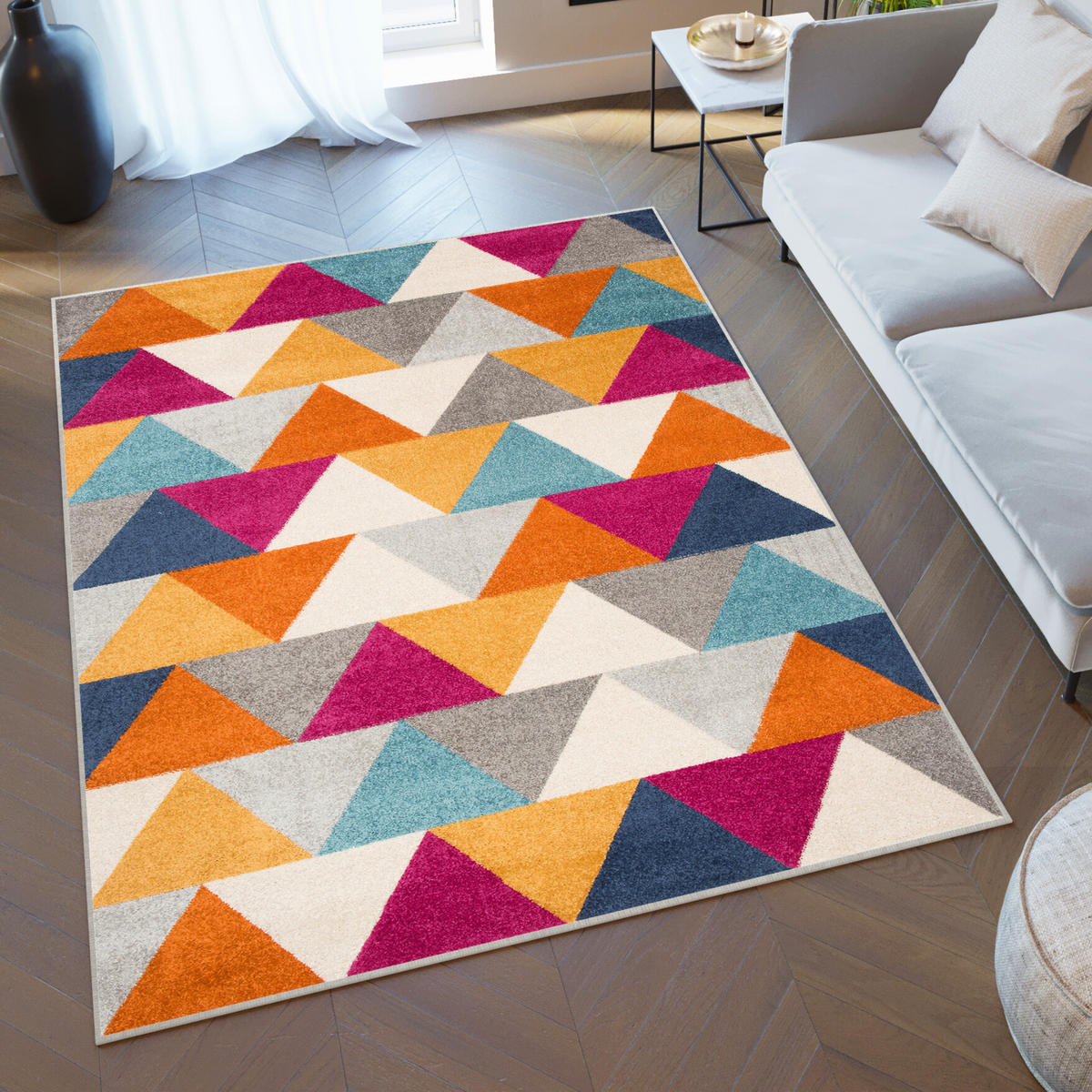 TEPPICH LAZUR Weiß Orange 140/190 cm - Dunkelorange/Multicolor, Kunststoff (140/190cm) - Tapiso