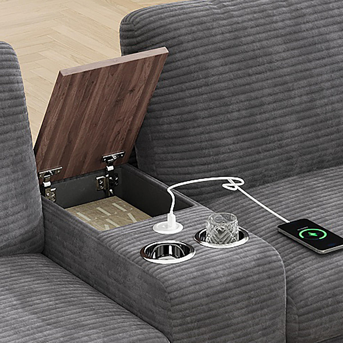 ECKSOFA mit Stauraum und USB Type-C in Grau - Grau, Textil (311/139cm) - EVRYAE