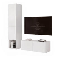 WOHNWAND ANGEL LINE V 2-teilig, mit LED-Beleuchtung, Weiß matt - Weiß, Holzwerkstoff (140/180/40cm) - Idohome