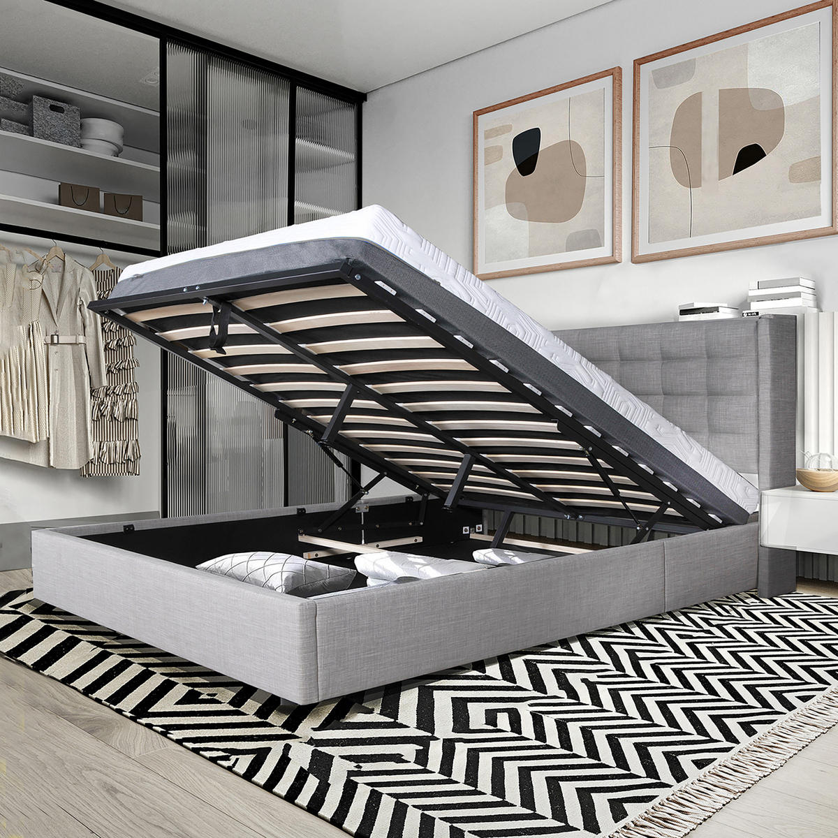 BETTKASTEN WEMBLEY mit Lattenrost/ Bett 140x190 - Hellgrau - Grau, Holzwerkstoff (140/190cm) - Weber Industries