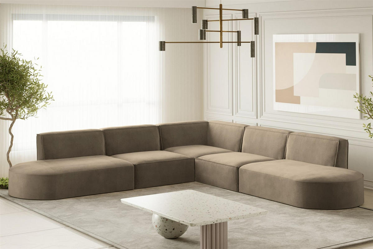 ECKSOFA Palma In Noel - Braun, Holzwerkstoff/Textil (276/276cm) - Fun Möbel