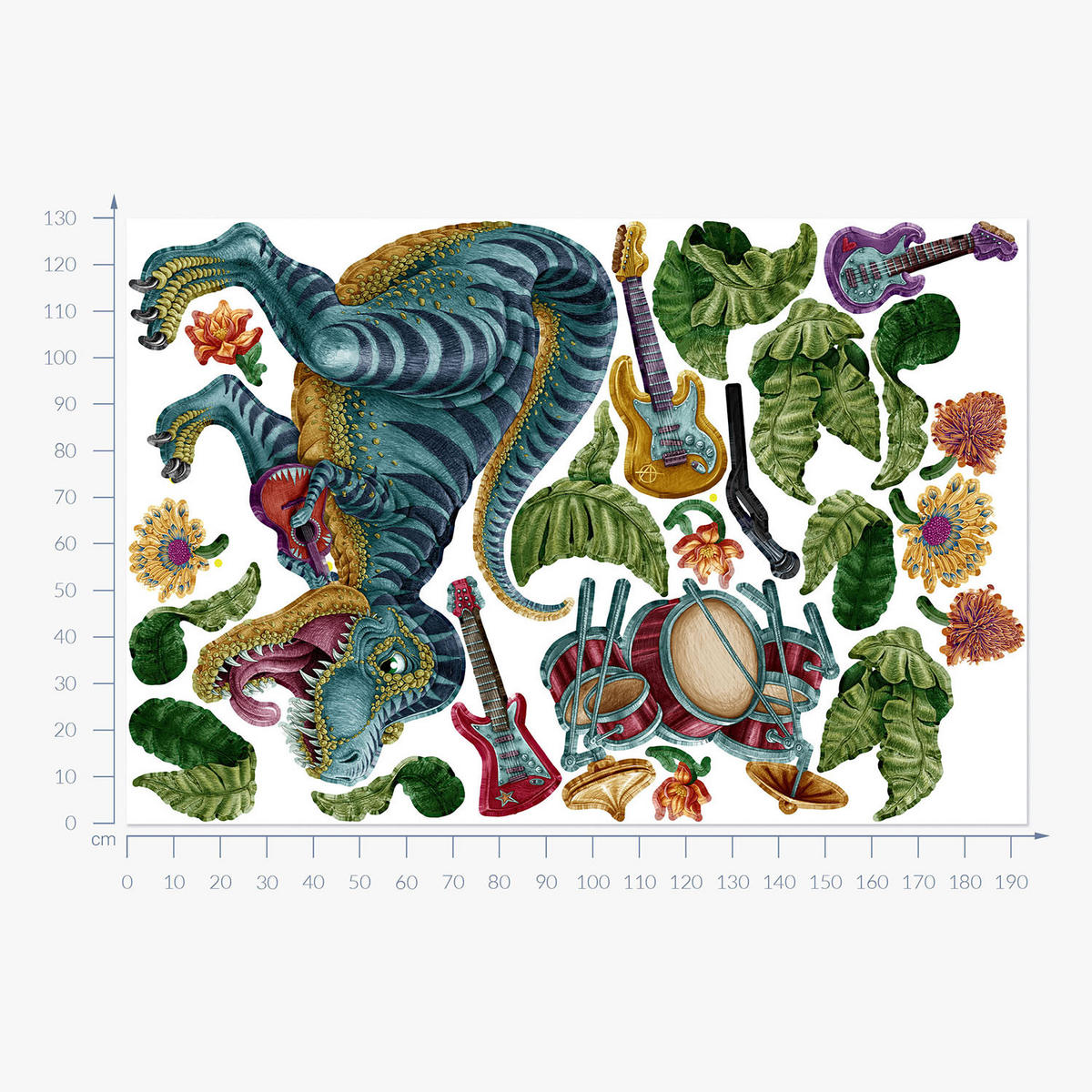AUFKLEBER 130x193 cm Dinozaur Instrumente - Grün, Kunststoff (130/193/0.1cm) - TULUP
