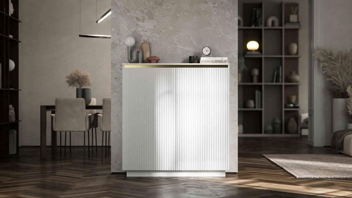 HIGHBOARD Selene 2D Weiß Matt 111 cm Glamour - Weiß, Holzwerkstoff (110.8/118/35cm) - Meble Lindner