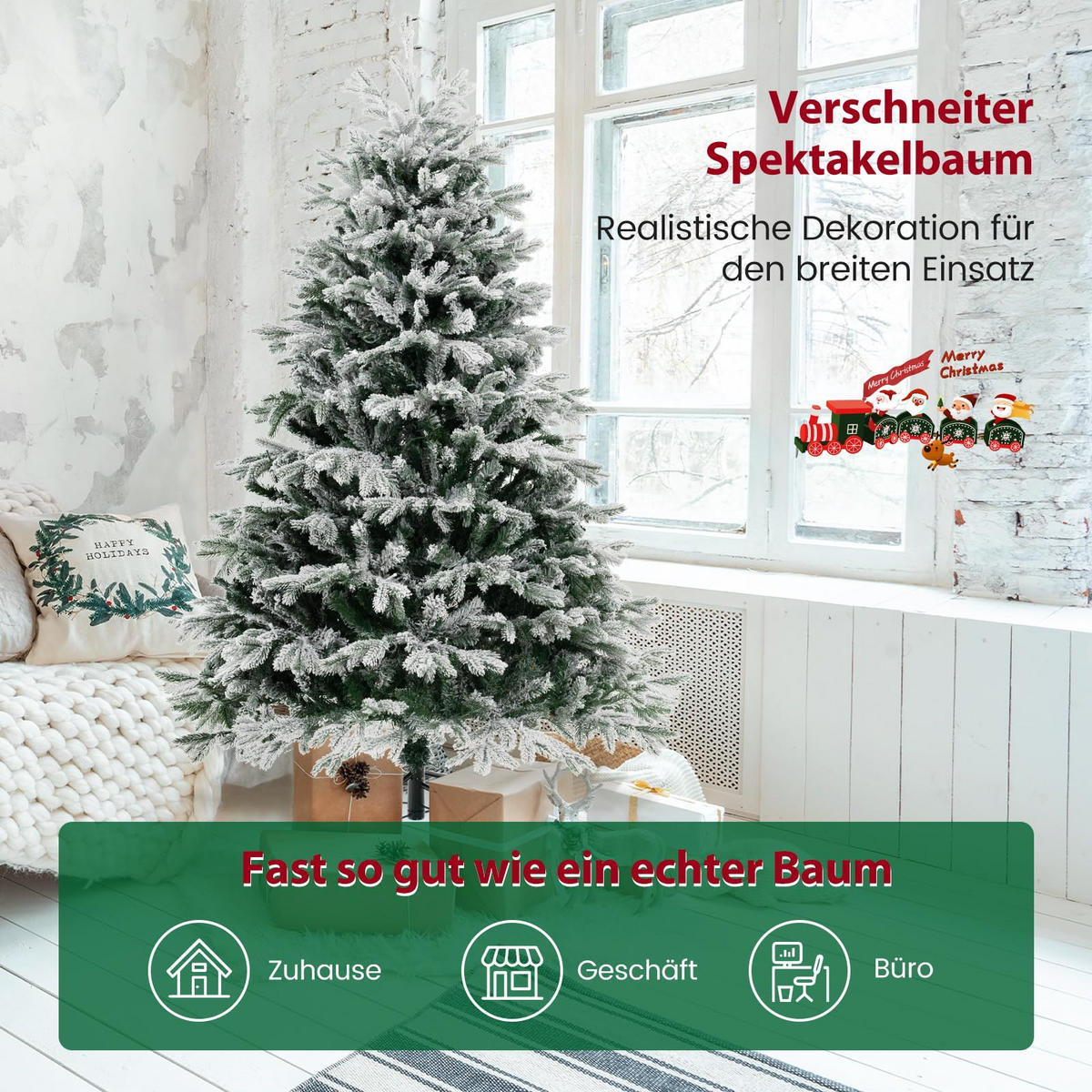 WEIHNACHTSBAUM mit 350 warmweissen LED-Lichtern 180cm Grün - Grün, Metall (180cm) - COSTWAY