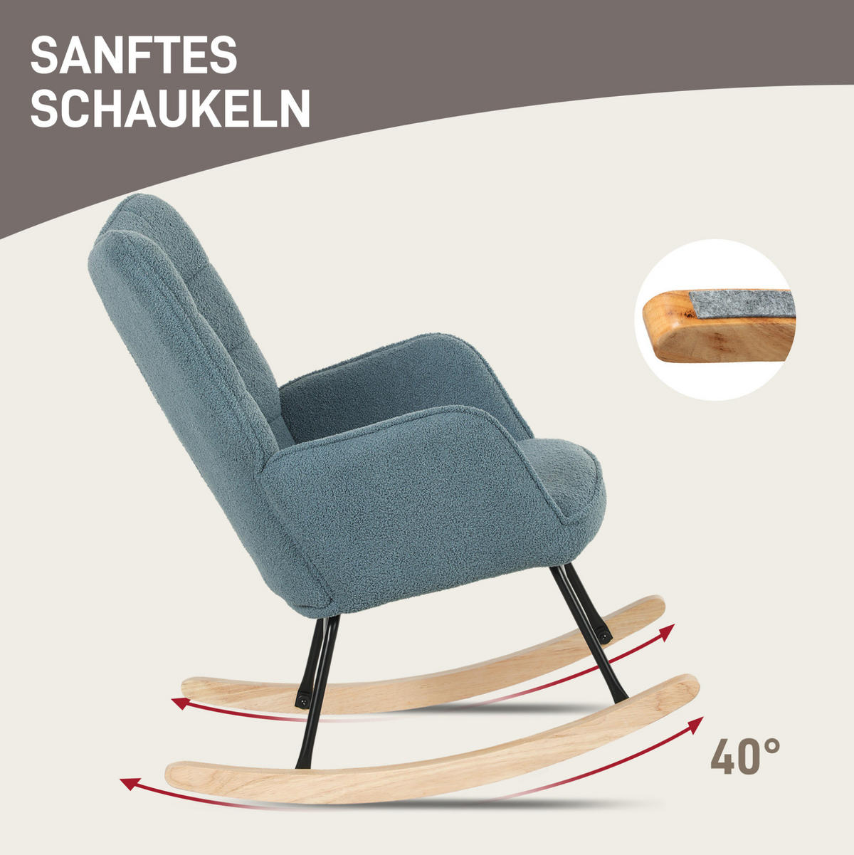 SCHAUKELSTUHL 98/71/101 cm in Hellblau mit Armlehnen und Berbervliesoptik - Hellblau, Textil (98/101/71cm) - Flora Grace