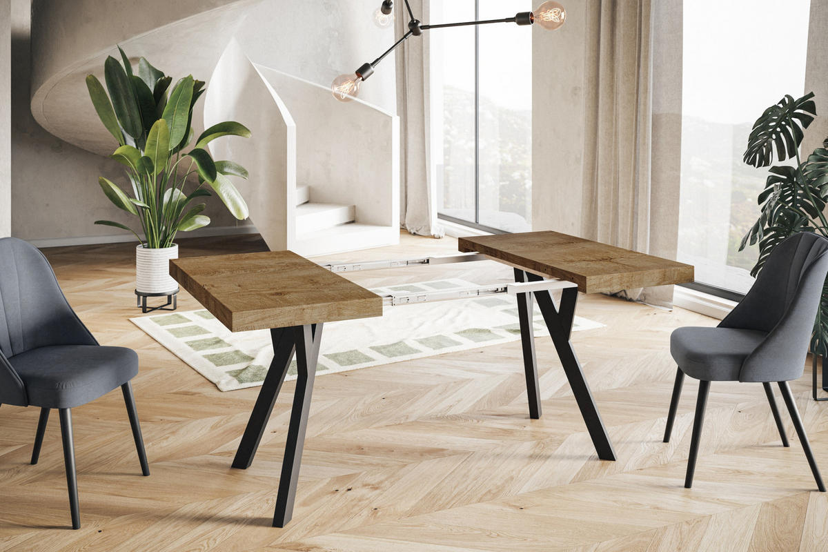 ESSZIMMERTISCH RICO, ausziehbarer Tisch100-200X100X77 cm, Farbe: LEFAKS, mit Holzbeinen in Farbe Schwarz - Dunkelbraun/Schwarz, Holzwerkstoff (100/100/77cm) - Alpi-Möbel