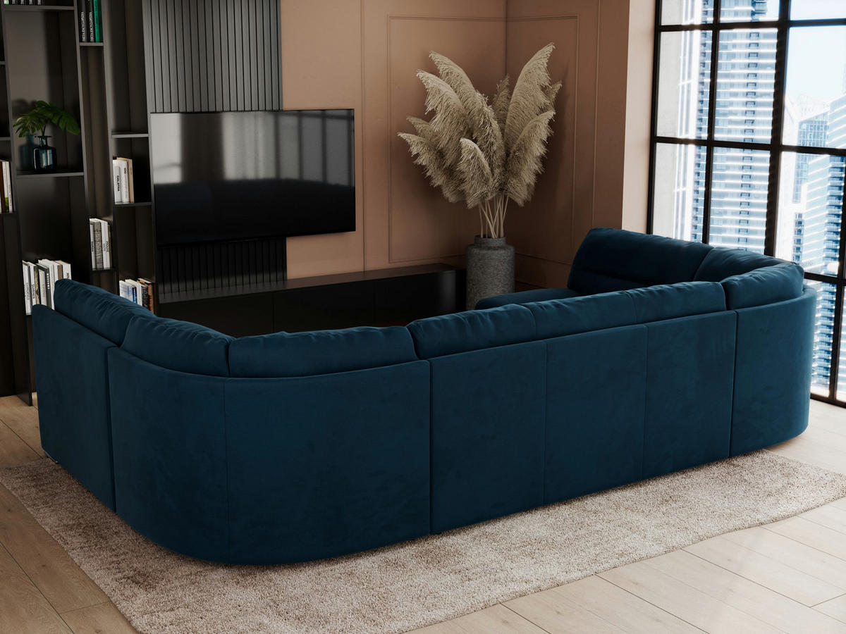 WOHNLANDSCHAFT COMODO U Dunkelblau Velvet - Silberfarben/Dunkelblau, Textil/Metall (340/93/206cm) - MKS