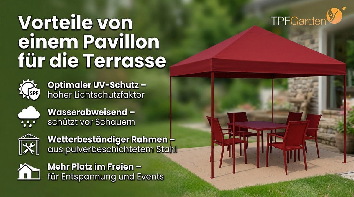 ERSATZDACH für Pavillon 3x3m, Pavillondach Toro, Wasserdicht, Farbe: Bordeaux - Rot, Kunststoff (300/0.3/300cm) - TPFGarden