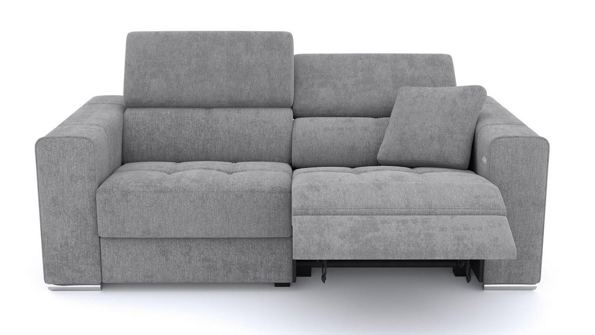 SOFA QUARTZ 3-Sitzer mit 1 Relaxfunktion, grau - Silberfarben/Grau, Holzwerkstoff/Textil (204/80/102cm) - Courtois Laville