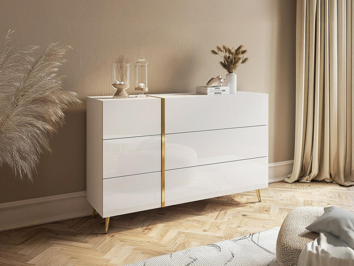 KOMMODE - 134.9 cm x 41 cm - holz - weiß, goldfarben Marzialo - Goldfarben/Weiß, Holz (134/87.2/41cm) - Vente-Unique
