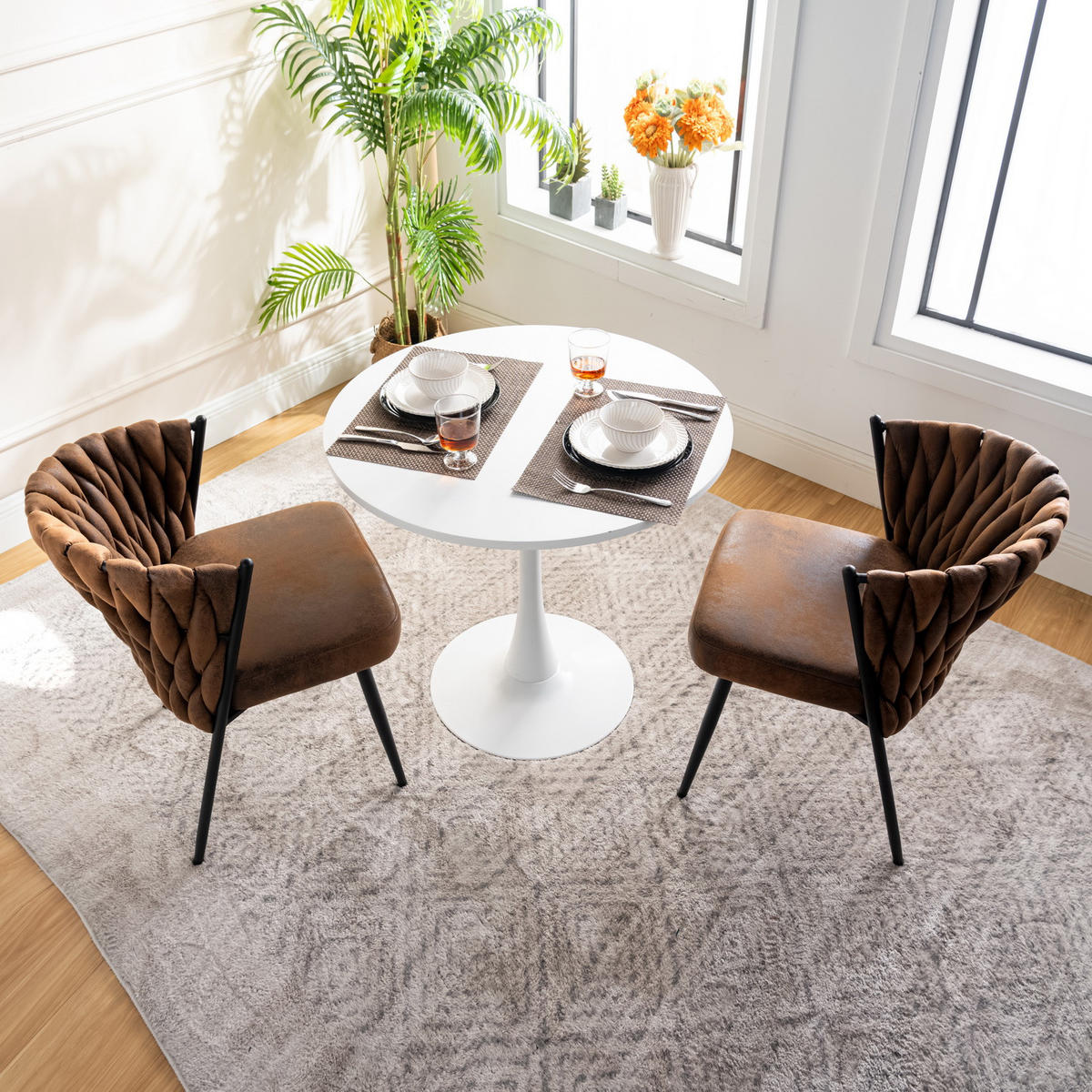 ESSZIMMERSTUHL 6er-Set mit Stoffbezug und geflochtener Rückenlehne Suede - Braun, Textil (44.5/77/46cm) - Meubles Cosy