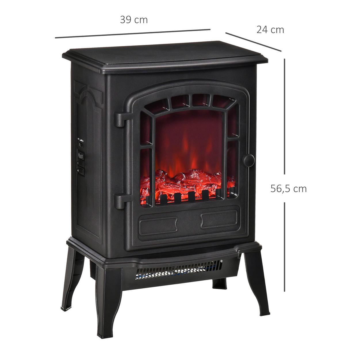 ELEKTROKAMIN Elektrischer Kamin mit Heizung, LED-Flammeneffekt, Schwarz - Schwarz, Kunststoff (24/56.5/39cm) - HOMCOM