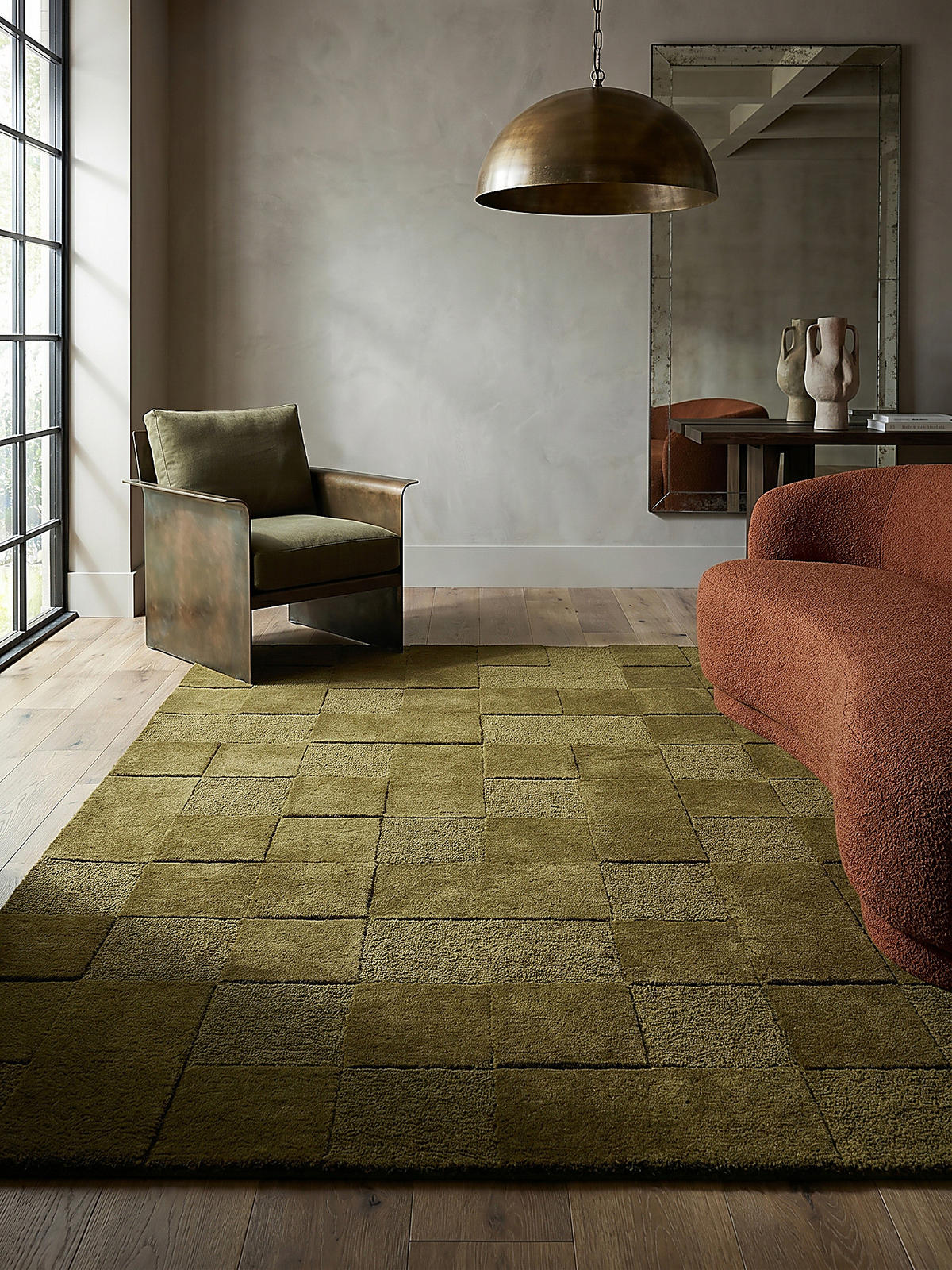 WOLLTEPPICH DEBEN, mit Schachbrettmuster, Grün, 200 x 290 cm - Grün, Textil (200/290cm) - KADIMA DESIGN