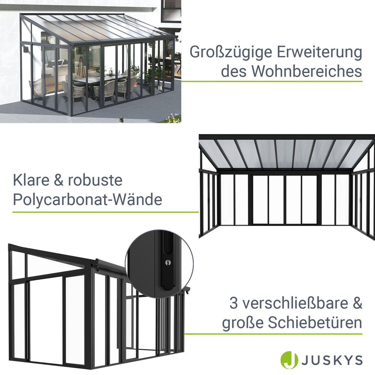 WINTERGARTEN 292 x 548 x 312 cm dunkelgrau - Dunkelgrau, Metall (552/312/290cm) - Juskys