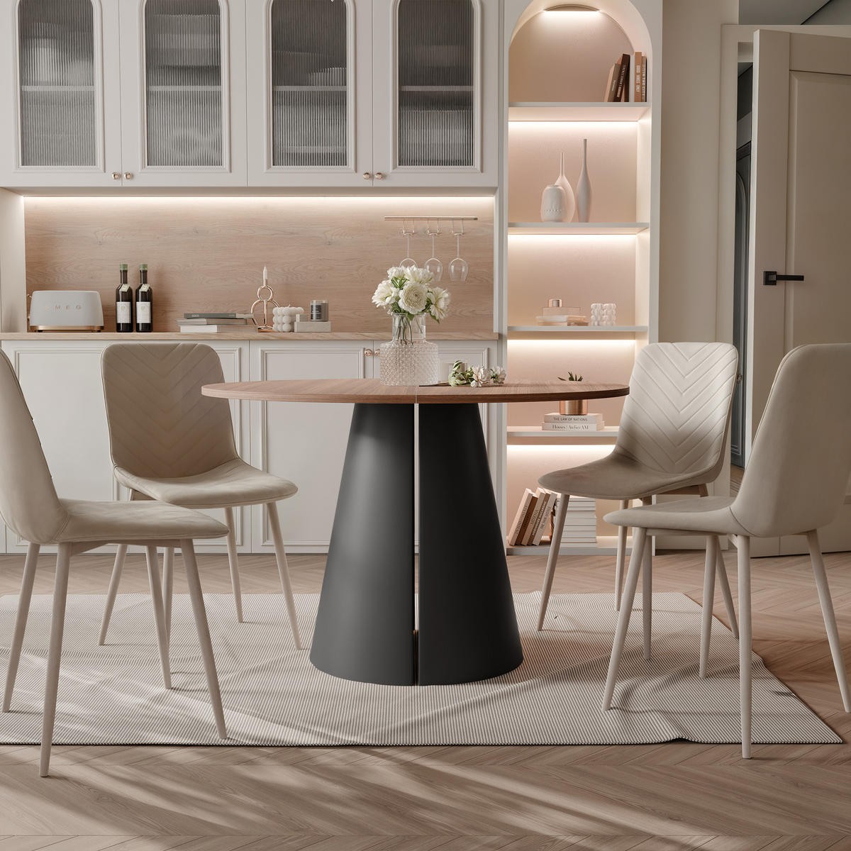 AUSZIEHTISCH BASE 120-196/76 cm, Schwarz / Franklin-Nussbaum - Nussbaumfarben/Schwarz, Holzwerkstoff/Metall (120/120/76cm) - Idohome
