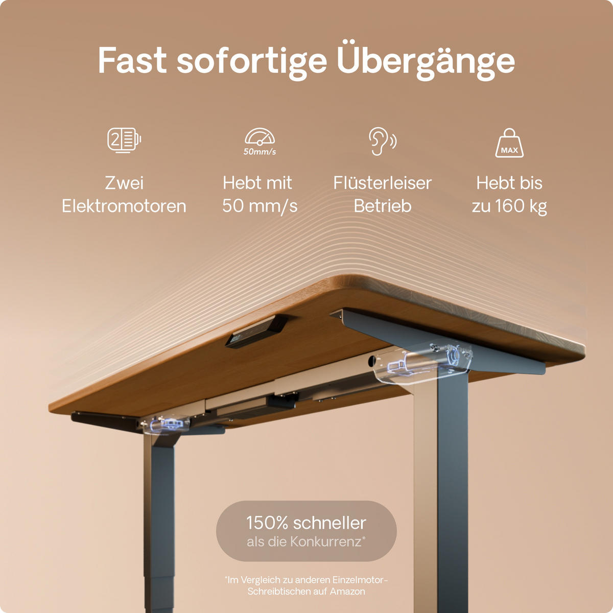 SCHREIBTISCH Elektrisch Höhenverstellbarer HomePro 200x80cm Grau/Massive Eiche mit Memory-Funktion, Anti-Kollisions Technologie - Eichefarben/Grau, Holz (80/200/63.5cm) - Desktronic