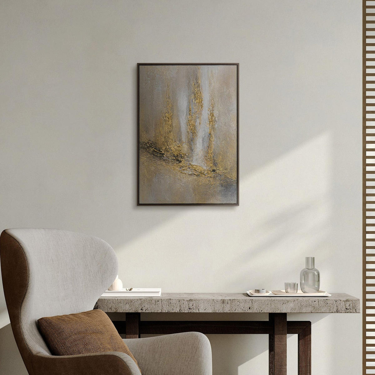 GEMÄLDE Abstrakte Stadt Schattenfugenrahmen Grau 70x50 cm - Grau, Holz (70/50cm) - YS-art gallery