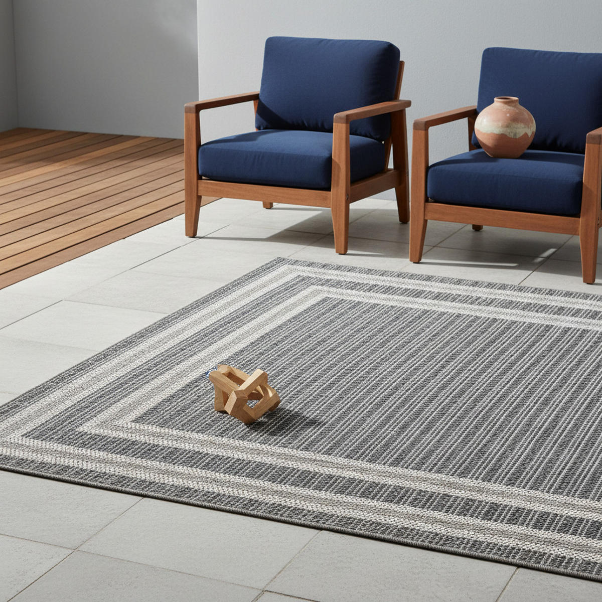 OUTDOORTEPPICH LIRIA, mit Bordüre, Grau, 200 x 290 cm - Grau, Textil (290/200cm) - KADIMA DESIGN