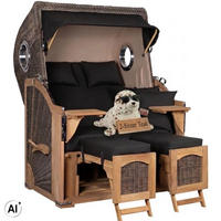 STRANDKORB Düne 2 Sitzer Teak PE Grey - Schwarz/Braun, Holz/Metall (125/170/80cm) - Mr. Deko