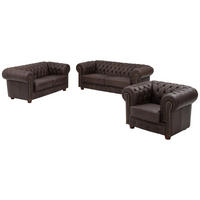 SOFAGARNITUR 3-2-1 Kath Echtleder (Antikoptik) braun - Braun, Leder (200/74/98cm) - 58aufmkessel