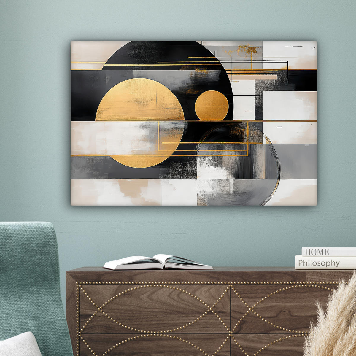 LEINWANDBILD Abstrakt - Gold - Silber - Formen - Ästhetisch - Modern Gemälde 60x40 cm - Goldfarben, Textil (60/40cm) - MuchoWow