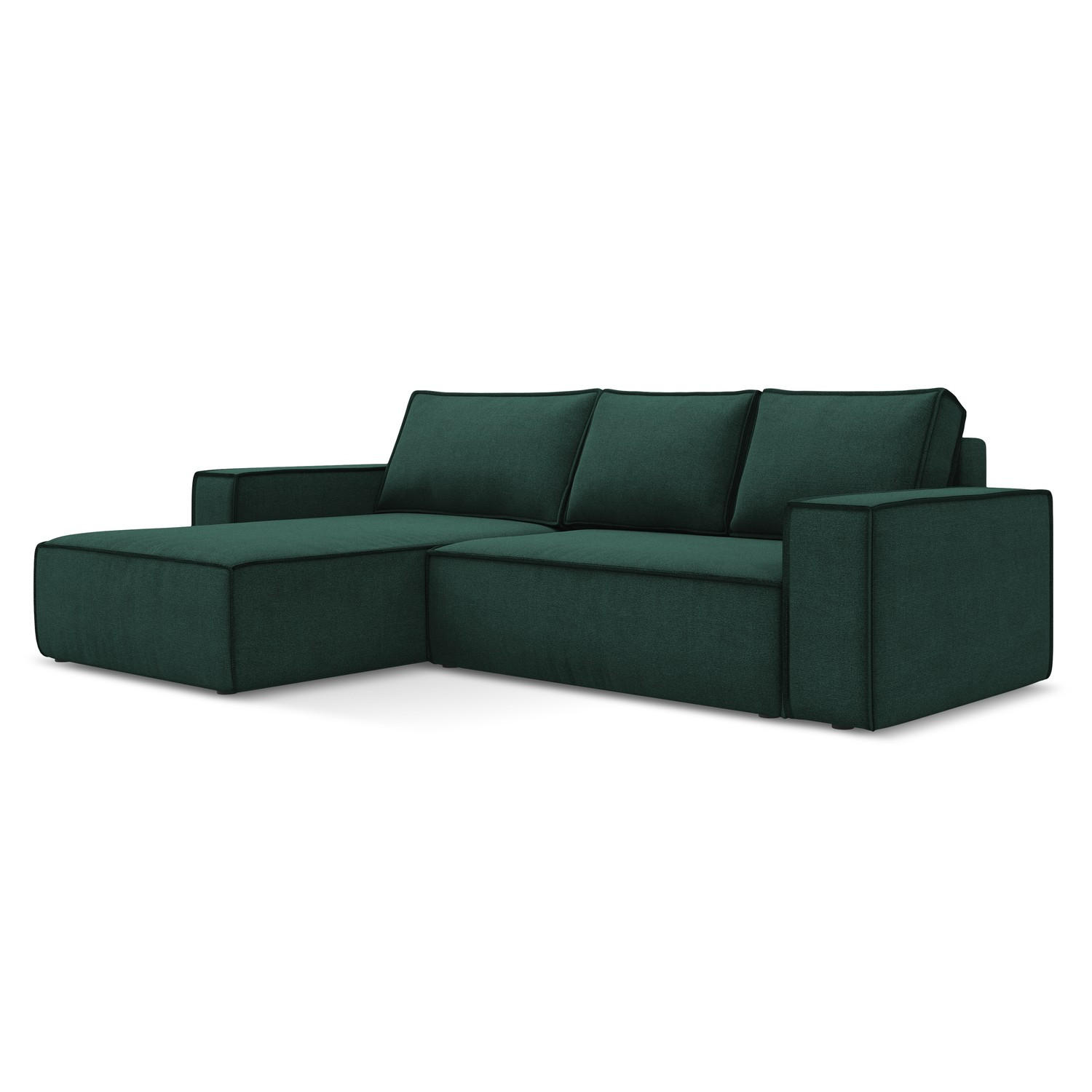 ECKSOFA mit Schlaffunktion Strukturstoff Stoff Grün - Dunkelgrün/Schwarz, Kunststoff/Textil (185/290cm) - LaMiaSofa