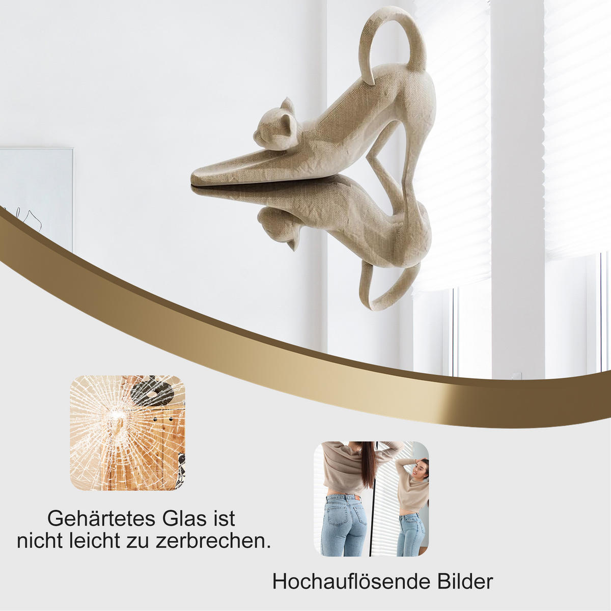 STANDSPIEGEL Bogen 164x54 cm Metallrahmen gold - Goldfarben, Holz (54/164/3cm) - LEBENLANG