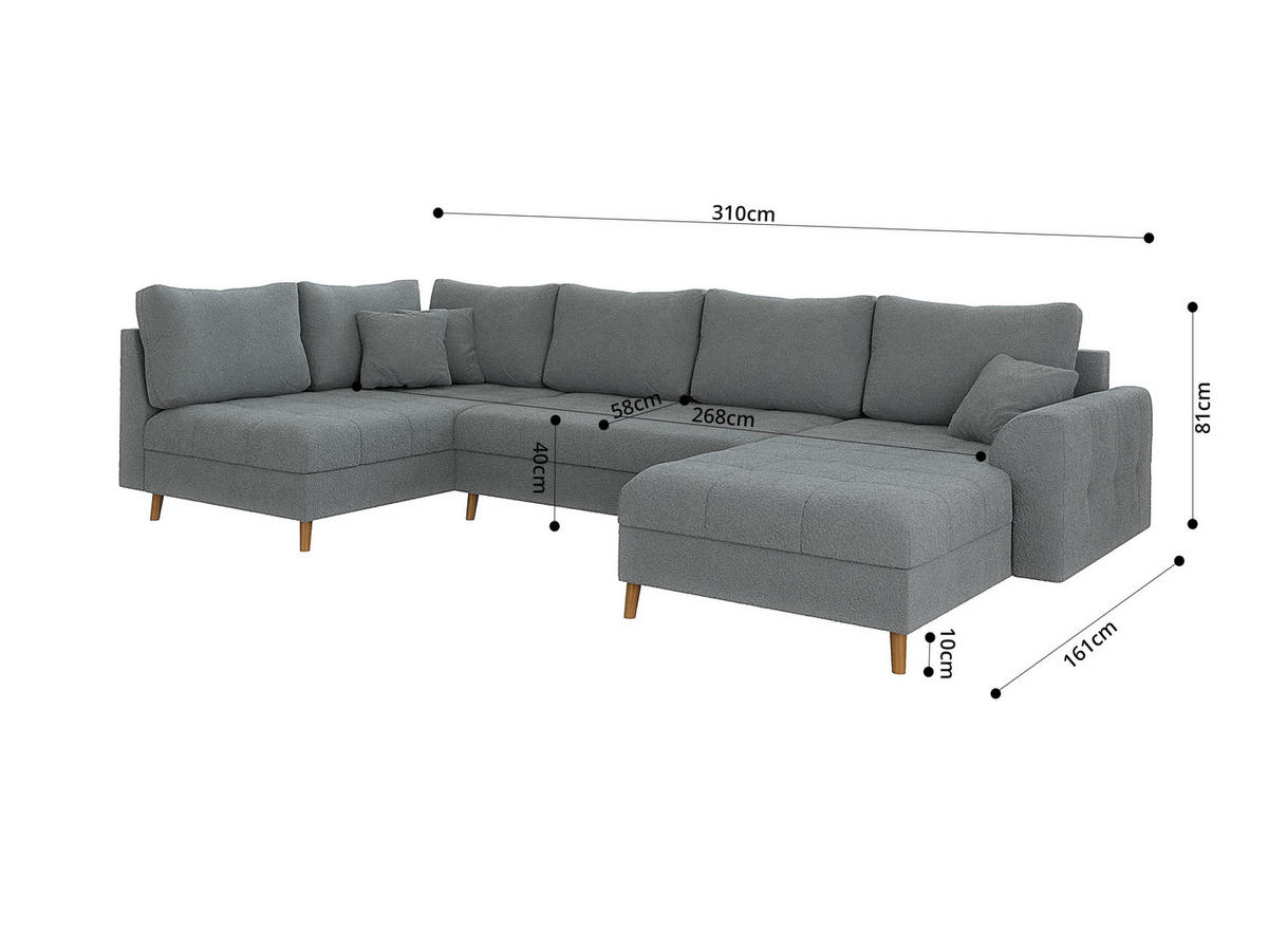 WOHNLANDSCHAFT inkl. Hocker Henrik Grau Boucle - Braun/Grau, Holz/Textil (310/81/161cm) - S-Style Möbel